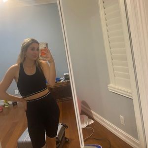 Soulcycle Ribbed Black and White Biker Short Set